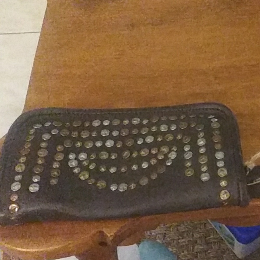 Soft Brown Leather Wallet W/Brass Studs